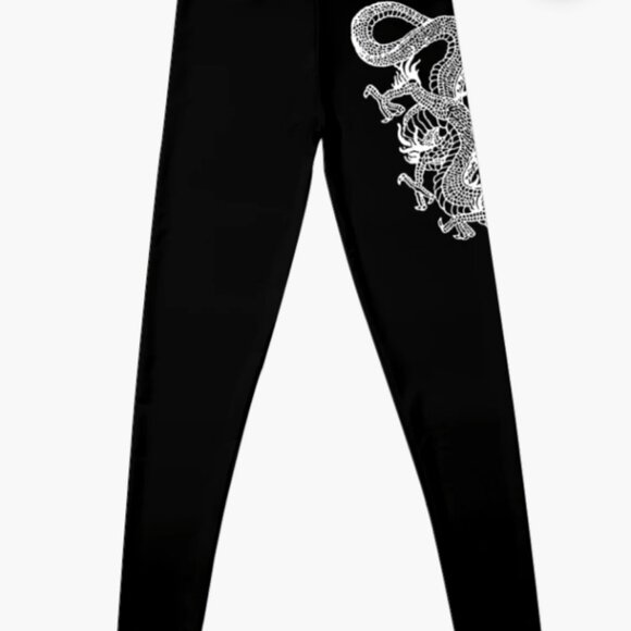Thrifted Women's Plus Size (5XL) 28W-30W Dragon Graphic High-Rise Leggings - Picture 2 of 6